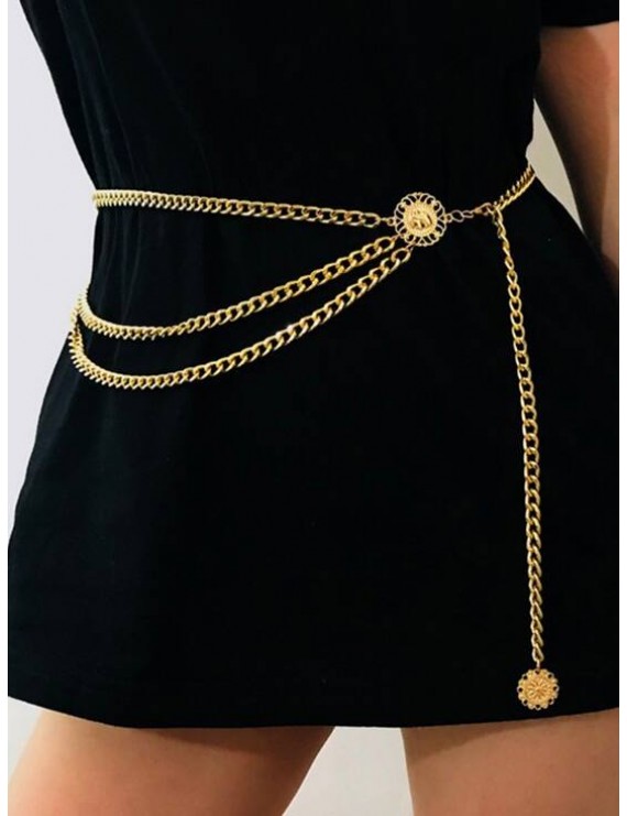 Vintage Hollow Floral Layers Waist Chain - Gold