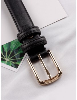 Solid Color Buckle Design PU Belt - Black