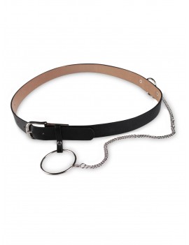 Ring Chain Pin Buckle PU Belt - Black