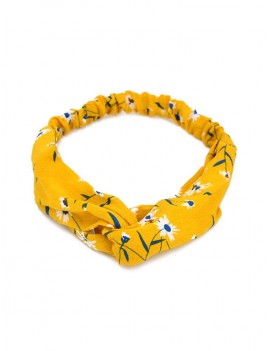 Printed Cross Knotted Stretchy HeadBand - Yellow