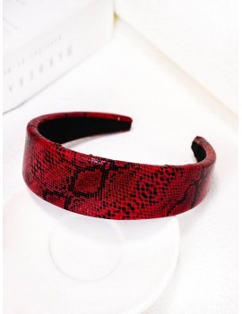 Snakeskin Pattern PU Wide Hairband - Red