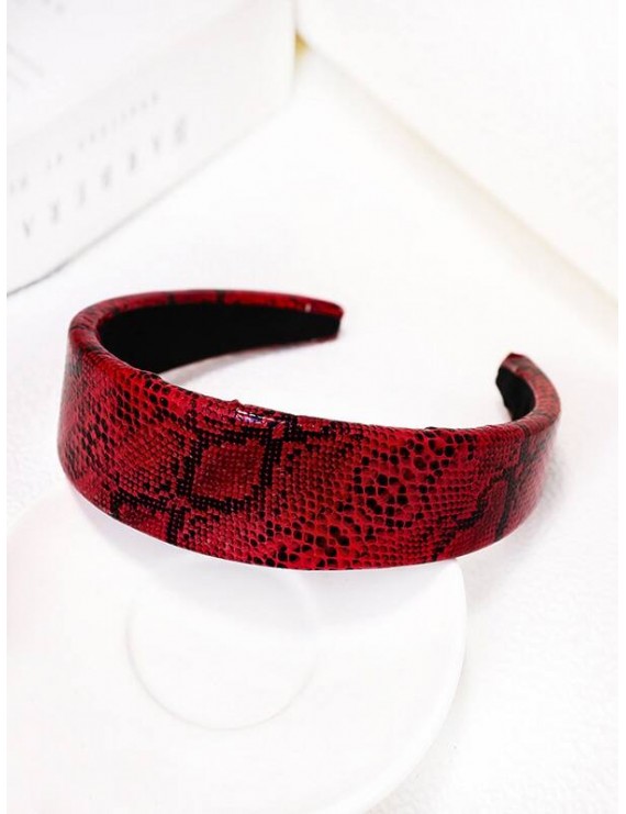Snakeskin Pattern PU Wide Hairband - Red