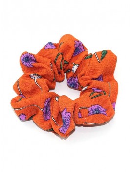 Tiny Floral Print Elastic Hair Tie - Tangerine