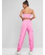  Cami Buckle Pocket Two Piece Jogger Pants Set - Hot Pink M