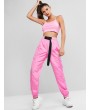  Cami Buckle Pocket Two Piece Jogger Pants Set - Hot Pink M