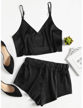 Cami Top And Shorts Satin Pajama Set - Black M