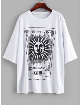 Sun And Moon Letter Print Loose Tee - White M