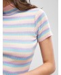 Ribbed Colorful Stripes Knit Tee - Multi