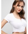 Snap Button Crop Solid Tee - White S