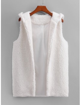 Hooded Fuzzy Waistcoat - White S