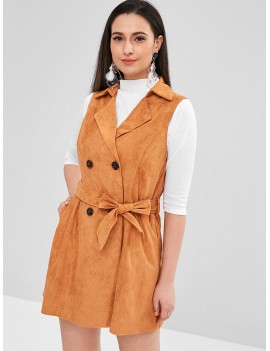  Double Breasted Faux Suede Waistcoat - Caramel L