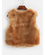 Solid Open Front Faux Fur Waistcoat - Camel Brown L