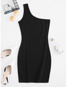 One Shoulder Mini Bodycon Dress - Black S