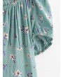 Off Shoulder Bowknot Floral Print Dress - Dark Sea Green L