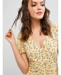 Half Buttoned Floral A Line Midi Dress - Yellow S