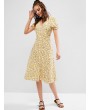 Half Buttoned Floral A Line Midi Dress - Yellow S