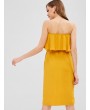 Ruffles Buttoned Strapless Dress - Yellow L