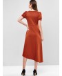  Asymmetric Puff Sleeve Midi Dress - Light Brown S