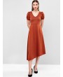  Asymmetric Puff Sleeve Midi Dress - Light Brown S