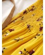 Floral Slit Smocked Off Shoulder Midi Dress - Yellow S
