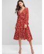 Poet Sleeve Ditsy Floral Ruffles Wrap Dress - Valentine Red M