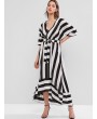 Striped Surplice Plunge High Low Tied Waist Dress - Multi-a M