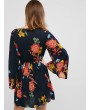  Flower Print Lace Up Flare Sleeve Tassel Dress - Multi-a S