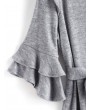 Flare Sleeves Ruffles Belted Solid Dress - Gray L
