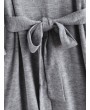 Flare Sleeves Ruffles Belted Solid Dress - Gray L