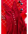  Half Buttoned Pockets Christmas Corduroy Mini Dress - Red Wine M