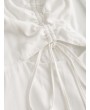  Cold Shoulder Flare Sleeve Cinched Mini Dress - Milk White S