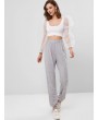  Faux Pearls Beading High Waisted Jogger Pants - Light Gray S