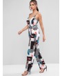 Striped Floral Print Belted Wide Leg Jumpsuit - Multi S