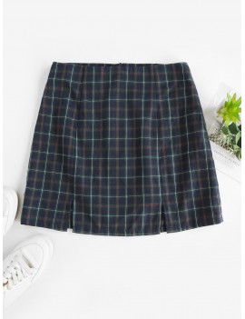  Slits Plaid Mini A Line Skirt - Multi-c S