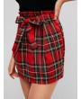 Belted Mini Plaid Paperbag Skirt - Chestnut Red S