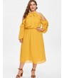 Plus Size Cold Shoulder Ruffled Bow Tie Dress - School Bus Yellow 1x