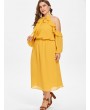 Plus Size Cold Shoulder Ruffled Bow Tie Dress - School Bus Yellow 1x