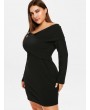  Plus Size Off Shoulder Overlap Dress - Black L
