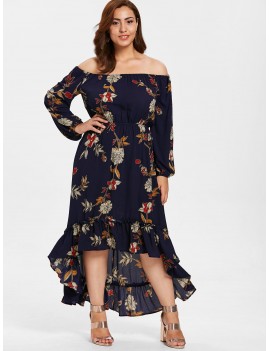  Plus Size High Low Floral Long Dress - Midnight Blue 4x
