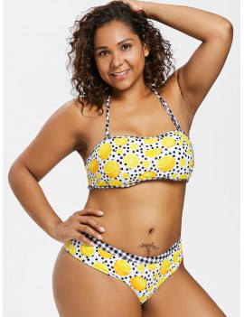 Plus Size Lemon Dots Halter Bikini - Multi 2x