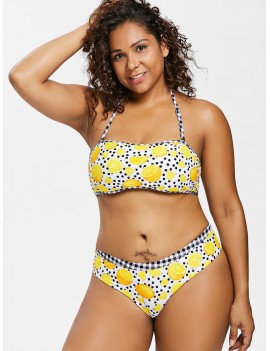 Plus Size Lemon Dots Halter Bikini - Multi 2x