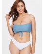  Knotted Bandeau Plus Size Bikini Set - Silk Blue 3x