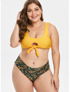  Plus Size Sunflower Keyhole Bikini Set - Multi-a 2x