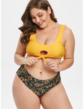  Plus Size Sunflower Keyhole Bikini Set - Multi-a 2x