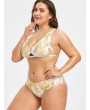 Leaves Print Plus Size Bikini Swimsuit - Yellow 3x