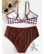 Plus Size Checked Bikini Set - Chestnut Red L