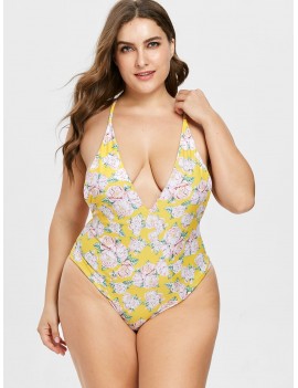  Plus Size Flower Criss Cross Swimsuit - Rubber Ducky Yellow 2x