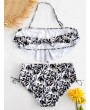 Plus Size Flounce Leopard Bikini Set - Warm White L