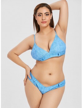  Plus Size Faux Denim Cami Bikini Set - Silk Blue 3xl