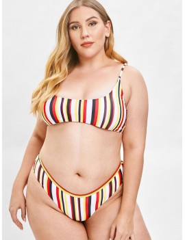  Colorful Striped Plus Size Bikini Set - Multi 1x